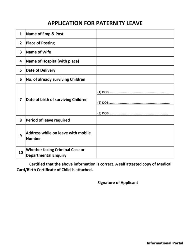 Paternity Leave Performa Download Paternity Leave Application Form For Govt Employees 